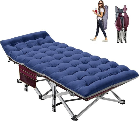 NAIZEA Folding Camping Cots for Adults, Portable Cot with Mattress Heavy Duty Outdoor Bed with Carry Bag 1200d Oxford Cloth Sleeping Cots for Camping Office Nap Home Guest Beach Travel