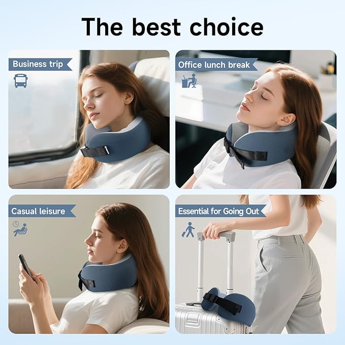 SPRFUFLY Neck Pillow for Traveling, Airplane Pillow with Sleep Mask and Ear Plugs, Breathable Removable Cover & Ergonomic Design - Essentials Travel Pillow for Airplane/Car Road Trip(Azure Blue)