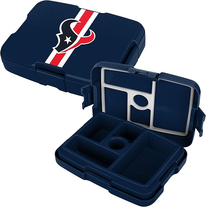 FOCO NFL Unisex-Adult Officially Licensed Team Color Stripe Primary Logo Football Leak Proof 5 Compartment Bento Lunch Box - Houston Texans
