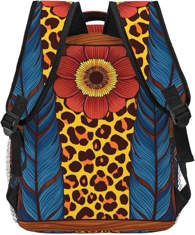 Daypack Backpack Anti-Theft Multipurpose Big Capacity Bookbag, 90S Sunflower Leopard Business Computer Bag With Side Pockets