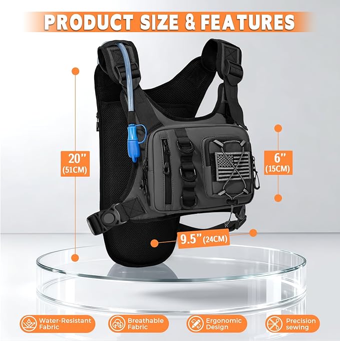 Outdoor Hydration Vest for Running & Hiking, Lightweight Breathable Water Backpack with 2.0L Bladder, Bounce-Free Chest Pack for Marathon, Cycling, Trekking for Men and Women