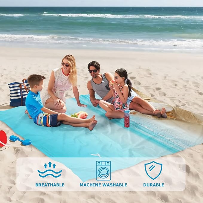 Beach Blanket Waterproof Sandproof, Shells Oversized Extra Large Picnic Mat 83"×95"/8 × 7 FT for 1-7 Adults for Travel Camping Hiking, Quick Drying Lightweight Outdoor Beach Vacation Essentials