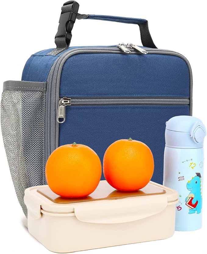 FlowFly Kids Lunch box Insulated Soft Bag Mini Cooler Back to School Thermal Meal Tote Kit for Girls, Boys, Cyan