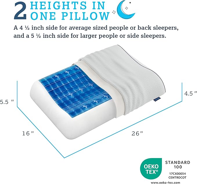 Technogel Anatomic Cooling Gel Pillow – Dual-Height Cervical Spine Support, Memory Foam Base, Washable Cover, Side & Back Sleepers