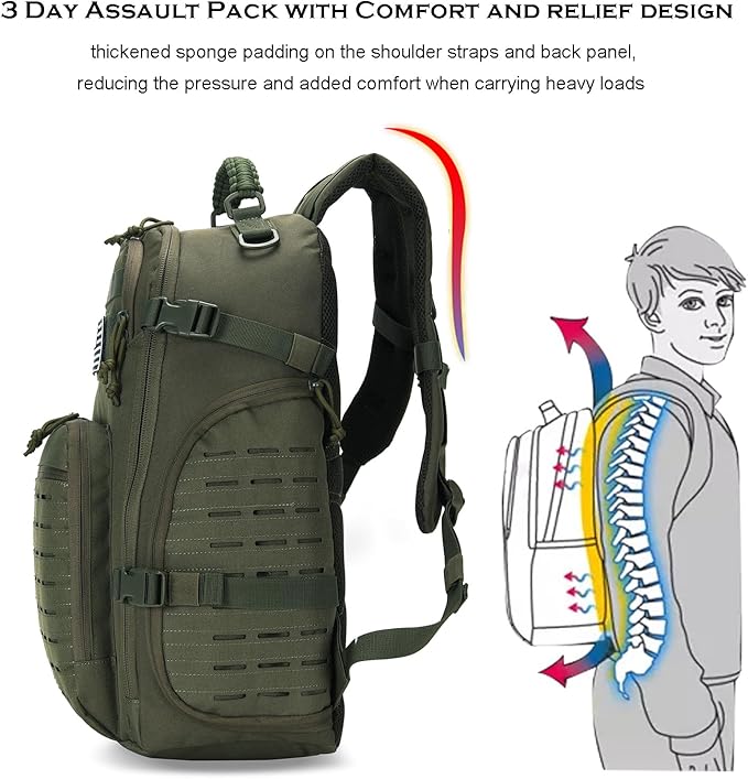 35L Tactical Backpack for Men Heavy Duty Military Backpack 3 Day Assault Pack Molle Backpack Hiking Rucksack (Green)