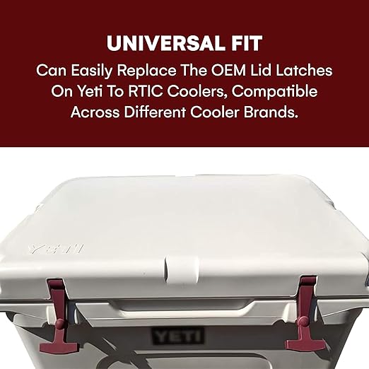 2-Pack Replacement Lid Latches - Yeti Cooler Accessories - Alternative Cooler Locks - Compatible with Yeti and RTIC Hard Coolers - Designed and Manufactured - Durable and Ergonomic Design (Maroon)
