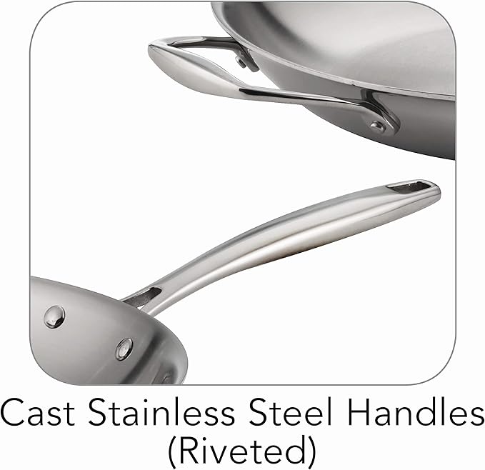 Tramontina Signature Tri-Ply Clad Stainless Steel 12-Inch Large Frying Pan with Helper Handle, Induction-Ready Skillet, Dishwasher-Safe, NSF-Certified, Made in Brazil