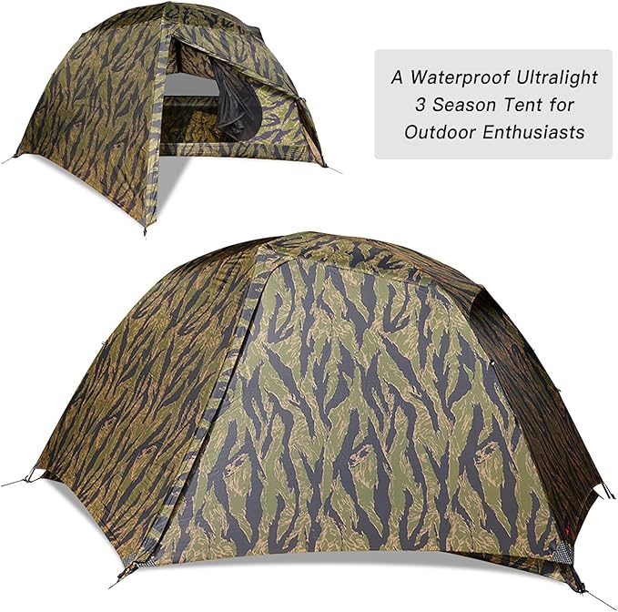Camping Tent CAMO Backpacking Tent, Scout Portable Ultralight 3 Season Tent Waterproof for 2 Person Hiking, Mountaineering, Trekking