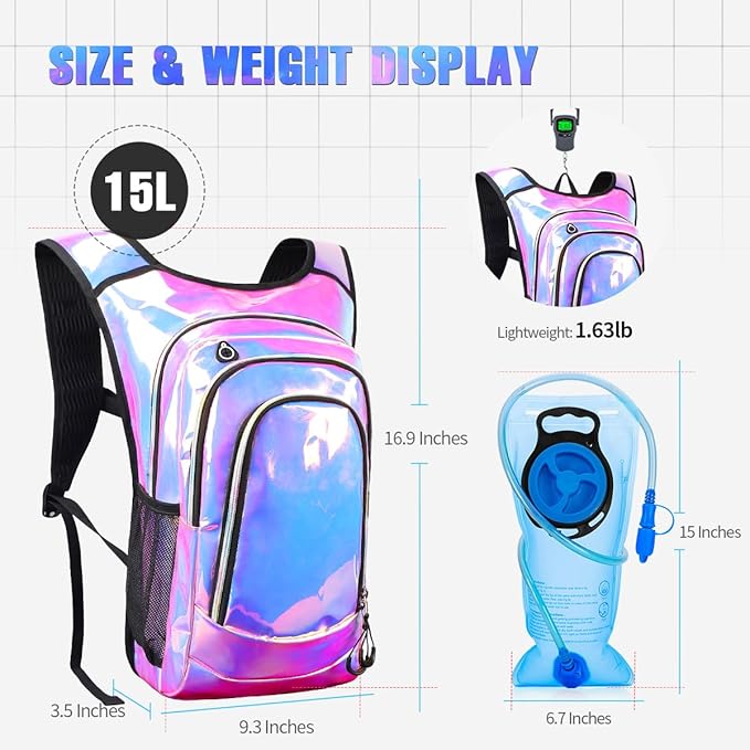Hydration Backpack, Festival Rave Hydration Pack, Water Backpack with 2L Hydration Bladder, Rave Backpack Hydration Pack Hydropack Hydro for Hiking, Biking, Festivals, Raves