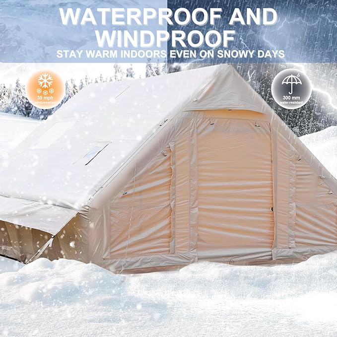 Inflatable Tent, Outdoor Easy Setup Inflatable Tents for Camping, Portable Blow Up Tent with Stove Jack, Cotton Canvas Material for Glamping, for 4 Season, 4/6/8/10 Person Use