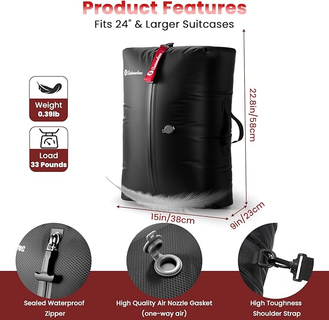 Vacuum Bags for Travel Luggage (1PCS + 6.0kPa Pump), Vacuum Clothing Compression Bag with Adjustable Shoulder Strap, 50.6L Large Capacity, IP67 Waterproof, Reusable for Carry-on Luggage & Backpack