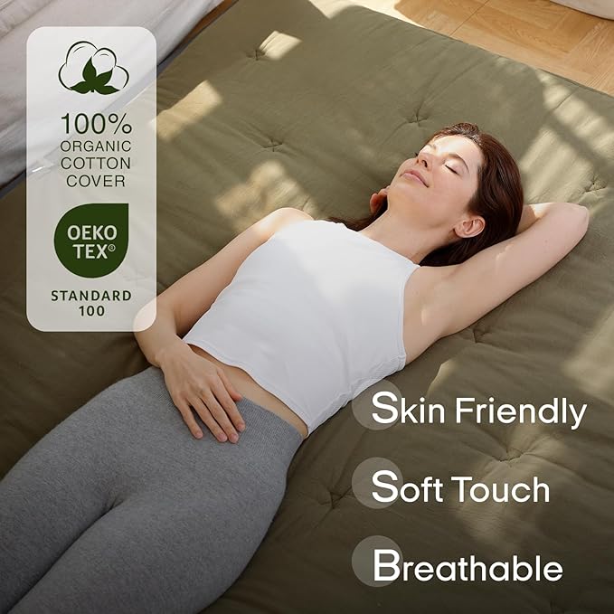 ZonLi Japanese Floor Futon Mattress Twin Size 75"x 39", 100% Cotton Cover 4'' Thicken Tatami Mattress, Foldable Sleeping Pad, Portable Dormitory Tatami Mat, Roll Up Floor Lounger Bed for Adult
