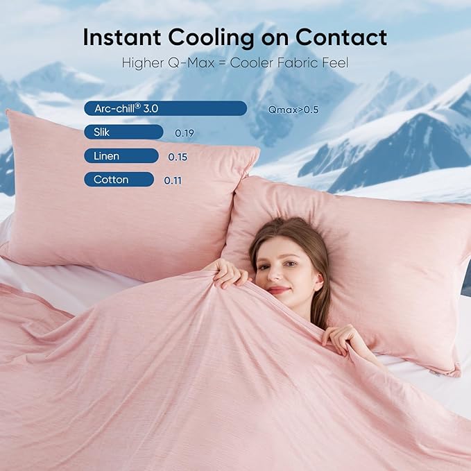 Elegear Revolutionary Cooling Blanket Throw Absorbs Heat to Keep Body Cool for Night Sweats, Arc-Chill 3.0 Cool Fiber Q-Max>0.5 for Hot Sleepers, Lightweight Summer Cold Blankets for Sleeping, Pink