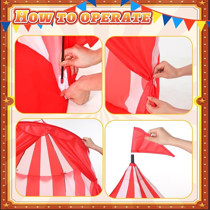 Circus Tent Red Floor Play Circus Tent Large Playhouse Castle for Play and Games Indoor and Outdoor Camping Activity(Red, White)
