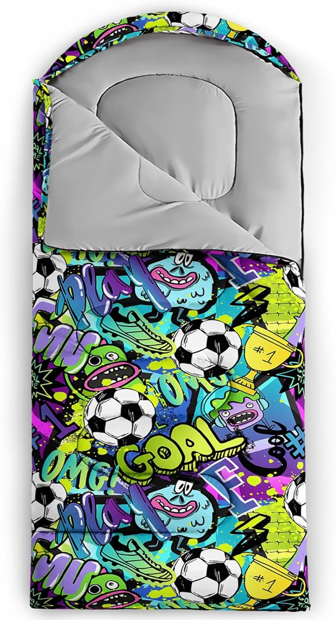 AILONEN Boys Sleeping Bag for Camping,Nautical Anchor,Lightweight & Waterproof,3 Season Warm & Cool Weather,Navy Blue Sleeping Bags for Kids Men Travelling,Outdoors