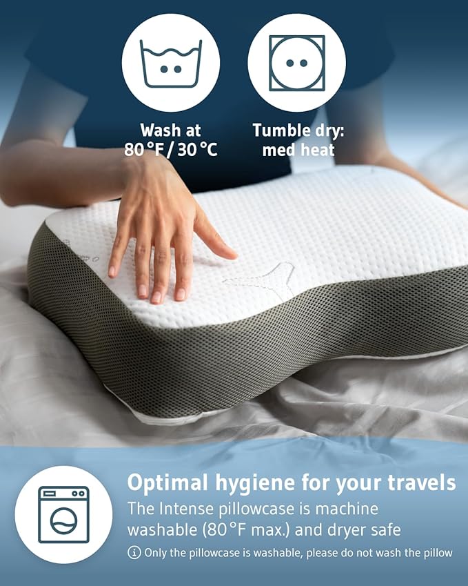 Travel pillow Re-Charge Intense with Activated Charcoal | Orthopedic cervical side sleeper pillow | Ergonomic memory foam against neck pain | Innovative Intense technology for deeper sleep