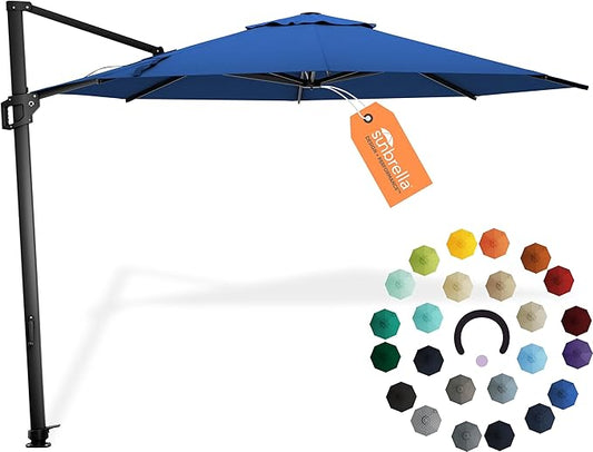 Midtown Umbrellas 10 Ft Outdoor Cantilever Patio Umbrella w/Sunbrella Dark Blue Fabric - Tilt 360° Rotate Offset Patio Umbrella, Deck Patio Umbrella, Backyard Umbrella & Garden Umbrella - Black Frame
