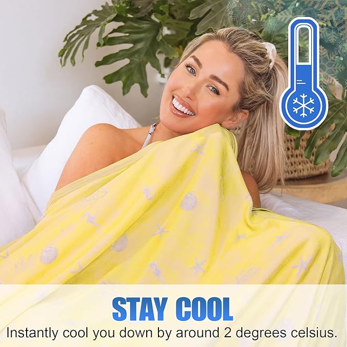 Ailemei Direct Cooling Blanket with Double Sided Cold Effect, Lightweight Breathable Summer Coastal Theme Bed Blankets, Transfer Heat to Keep Body Cool for Hot Sleepers and Night Sweats, 60“x90”