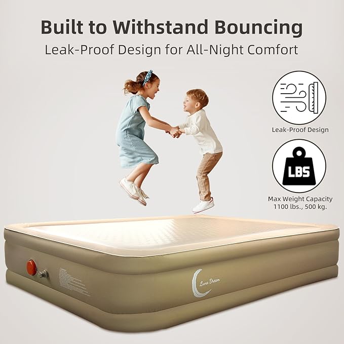LunaDream Twin XL Air Mattress with USB Rechargeable Built-in Pump, Wireless Inflatable Airbed, FlexWeave Tech for 1100 lbs Enhanced Support, Portable for Home & Camping, Leak Proof Design, Carry Bag