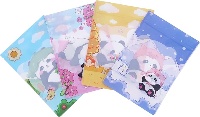 QQ Studio 100 Animal Cartoon Goodie Bags Clear Window Plastic Resealable Zipper Seal Lock Packaging Food Storage Pouch Party Favor Birthday Bags (Panda)