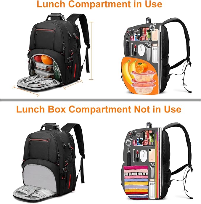 Lunch Backpack for Men, 17.3 Inch Insulated Cooler Backpack Lunch Box Backpack with USB Charging Port, Extra Large Daypack College Laptop Backpack, Water Resistant Computer Work Backpack for Travel