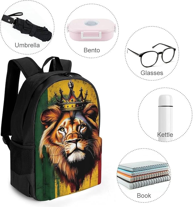 Supdreamc Daypack Backpack Multipurpose Anti-Theft Large Capacity Bookbag, Rasta Flag Lion Splatter Painting Travel Hiking Camping Rucksack With Adjustable Shoulder Straps