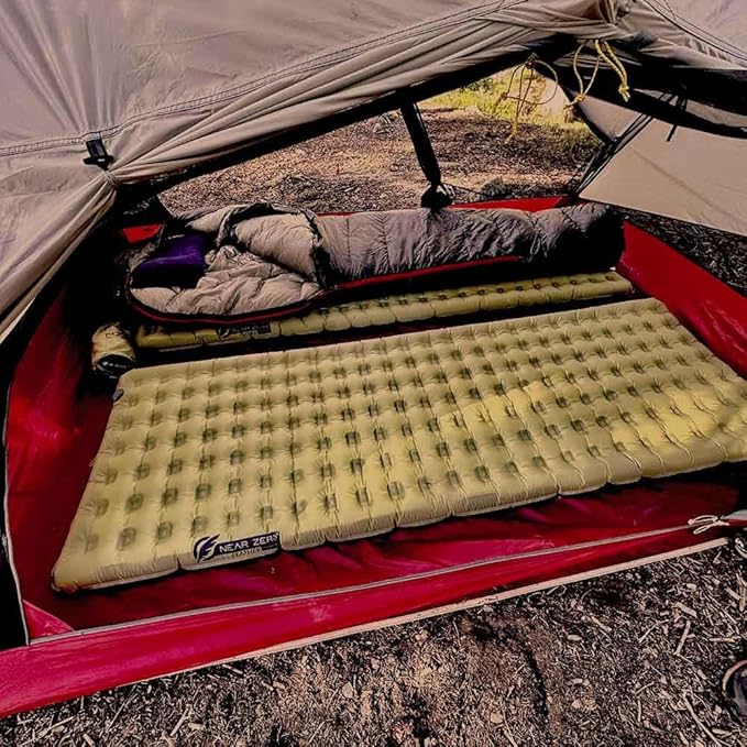 NEAR ZERO Blow Up Mattress for Camping Gear - Inflatable Sleeping Pad with R-Value of 3.7, Dual-Plated Aluminum, Soft and Noise-Free Sleep, Reliable Valve, Sleeping Mattress for Camping Tent.