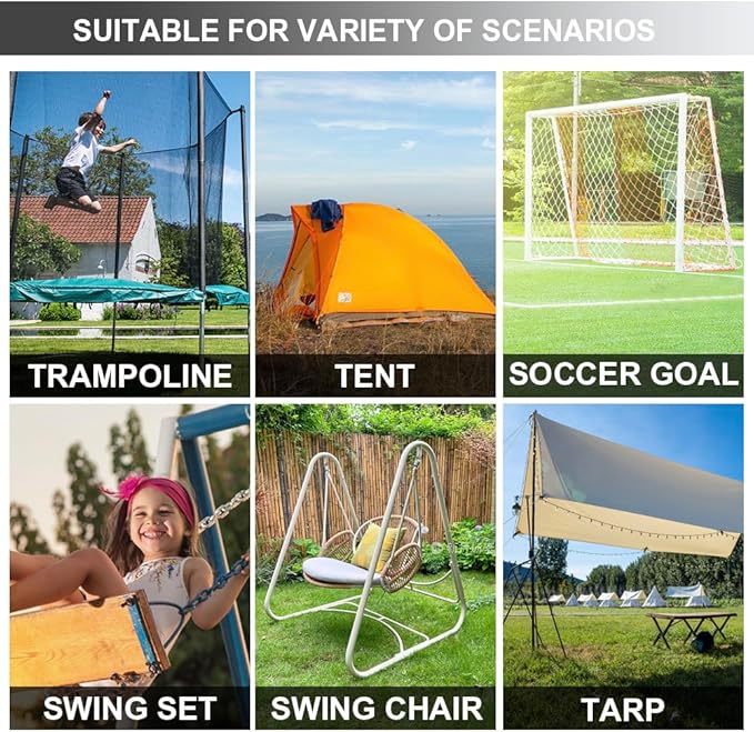 Eurmax USA Trampoline Stakes Heavy Duty Trampoline Parts Corkscrew Shape Steel Stakes Anchor Kit with T Hook for Trampolines -Set of 4 Bonus 4 Strong Belt,Black