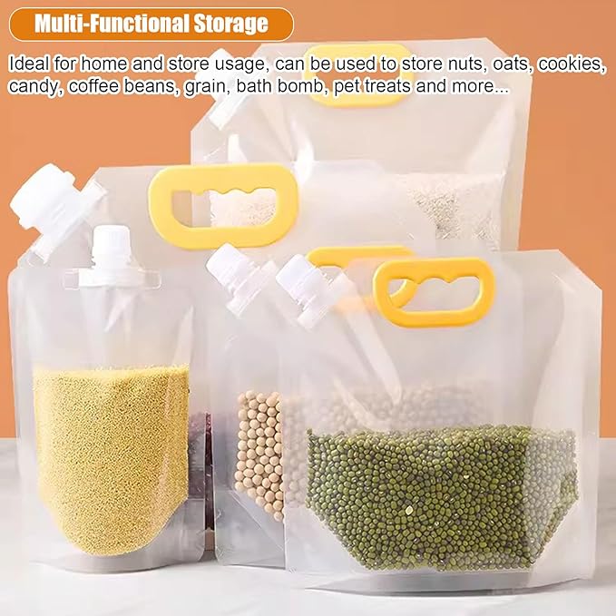 【15 Pack】Food Storage Bags Grain Moisture-proof Sealed Bags Stand Up Packaging Pouches Large Reusable Sealed Bag with Handle and Cap BPA Free,13.7"x12.6"