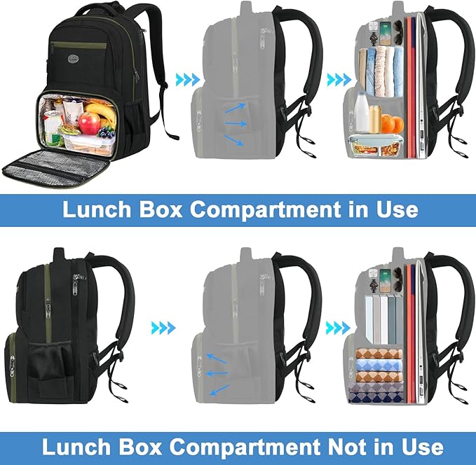 MATEIN Laptop Backpack for Men with Lunch Compartment, 17 Inch Professional Work Back Pack with Padded Straps, Insulated Lunch Backpack for Office Commute, Anti Theft TSA Business Travel Work Bag