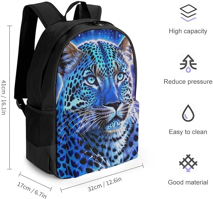 Men Women Polyester Galaxy Cheetah Art Casual Daypack Large Capacity Carry On Bag With Adjustable Shoulder Straps for Camping Work Running