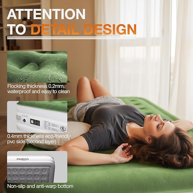 Twin Air Mattress with Built Pump, 18" Durable Blow Up Mattress Airbed, Comfortable Top Surface Inflatable Mattress for Camping Home & Portable Travel
