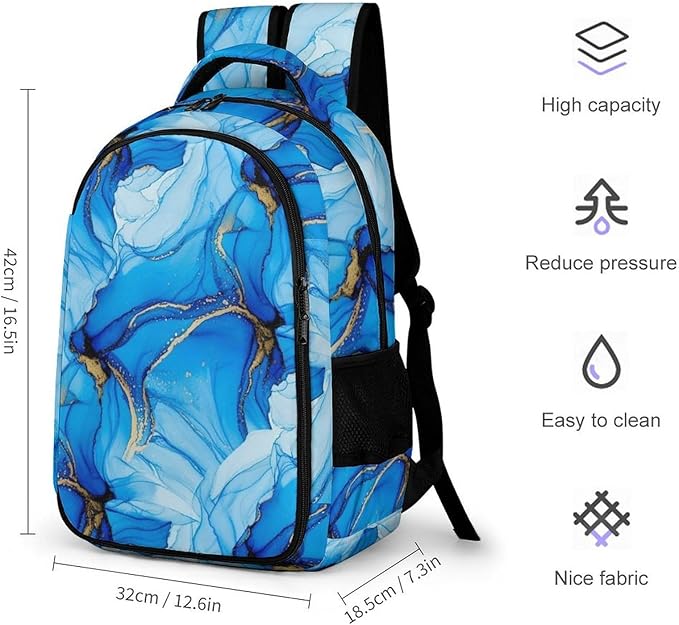 Carry On Anti Theft Laptop Backpack Trippy Tie Dye Blue, Large Sturdy Travel Bag with Multi Compartments for Business Weekender Hiking