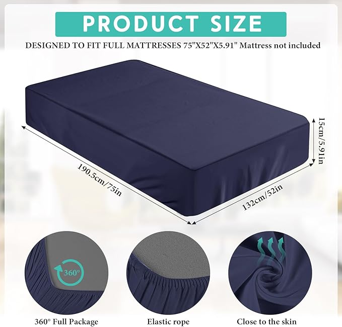 Breling Fitted Sheet (Sheet Only) Compatible with Milliard Trifold Mattress Folding Mattress Fitted Microfiber Bedclothes for Camp Bunk Rvs Bed(Navy Blue,2 Pcs,Full,4'')