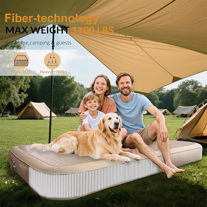 Bluewell Air Mattress Inflatable Bed – Built-in Pump, Quick Inflate & Deflate, Durable & Lightweight, Perfect for Camping, Travel, and Guest Use – Queen
