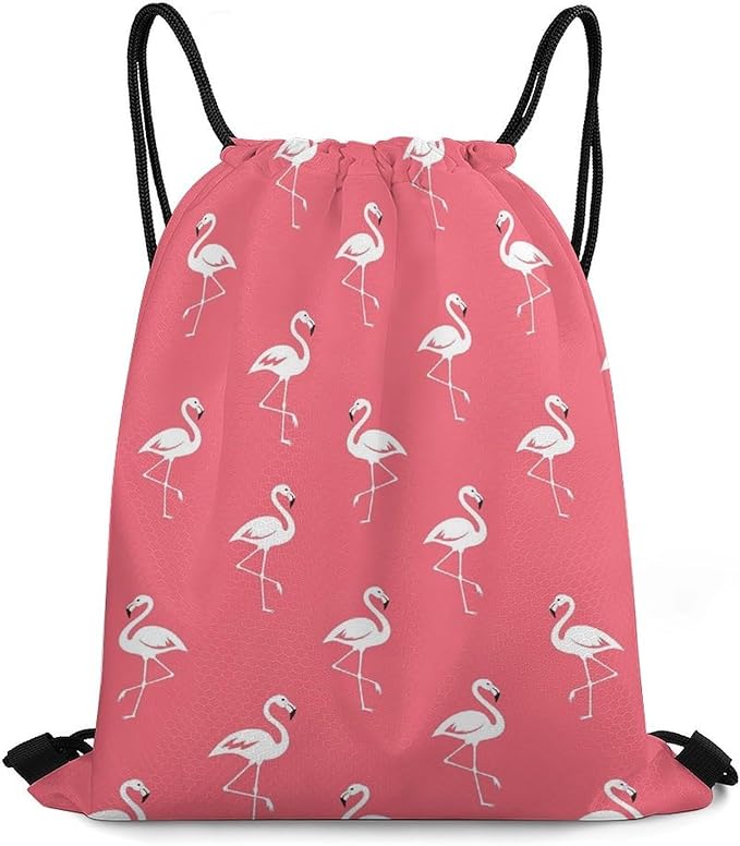 Theft Proof Drawstring Bag Water Resistant Cinch Sack Gym Sport Backpack for Travel Camping, Pink Flamingos Pattern Bags