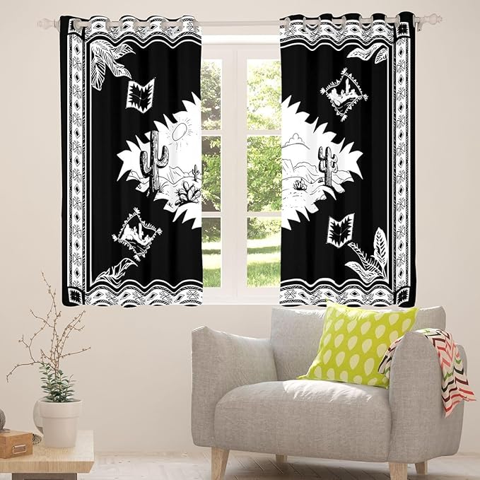 Manfei Rustic Farmhouse Blackout Curtains Aztec Country Cowboy Window Drapes,Western Desert Cactus Window Treatments,Kids Boys Girls Room Decor,Grommet Top 2 Panel Set Bedroom Curtains, 42Wx90L inch