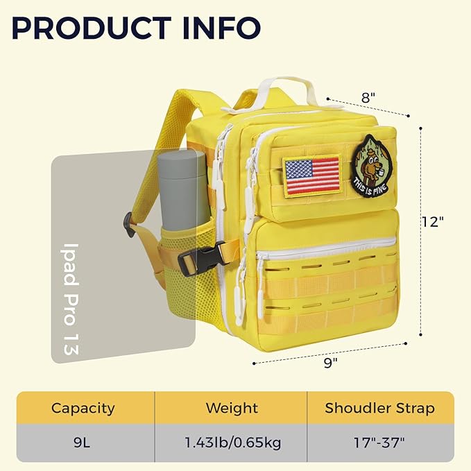 9L Mini Tactical Backpack for Men Women,Small Military Tactical Backpack for Sport,Gym,Hiking,Travel,Camping (Yellow)