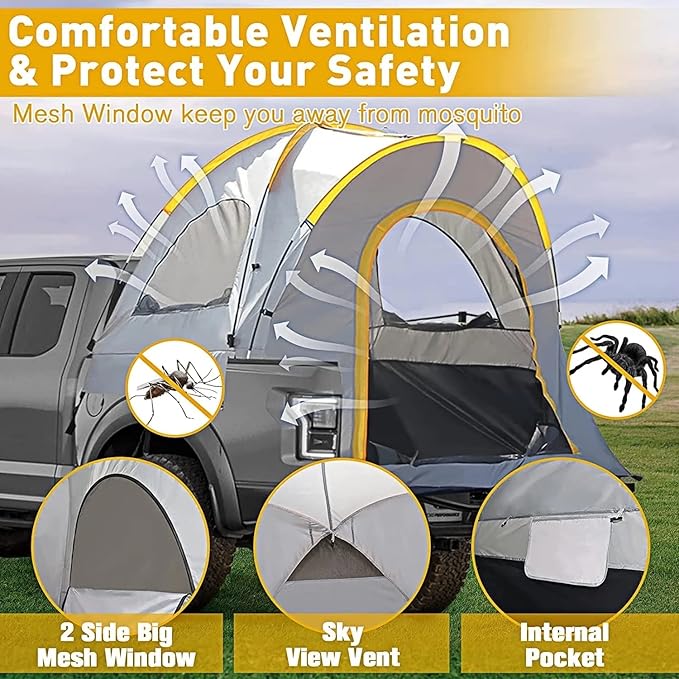 Truck Bed Tents, Pickup Truck Tent For 2 Person, Waterproof PU2000mm Double Layer & Windproof Portable Truck Bed Tent For Camping & Hiking (Color : 8.5FT)