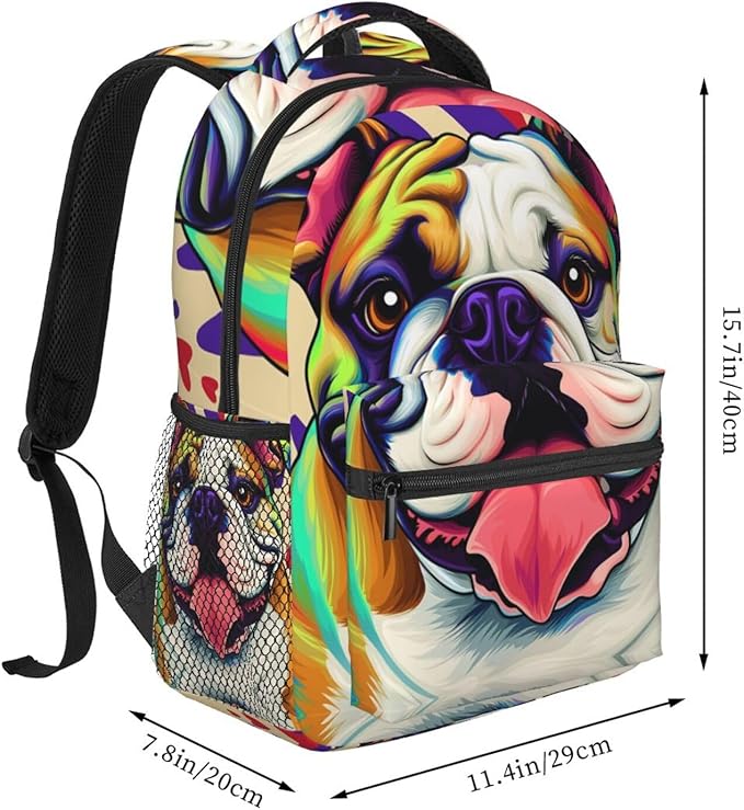 Polyester Daypack Backpack for Sports Travel Running, Big Capacity Anti-Theft Multipurpose Carry On Bag, Colorful Pit Bull Dog Art Laptop Book Bag Rucksack