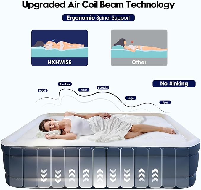 Air Mattress Queen with Built-in Pump, 19" Raised Height, 800 lbs Capacity, 3-Min Fast Inflation, Puncture-Resistant Inflatable Mattress with Storage Bag – Ideal for Guests, Camping & Travel