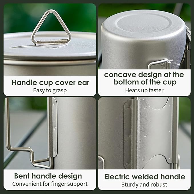 BY-J Titanium Camping Cookware Set – 750mL & 420mL Titanium Pot with Lid and Foldable Handle, Compact Backpacking and Travel Kitchenware for Camping, Hiking and Fishing