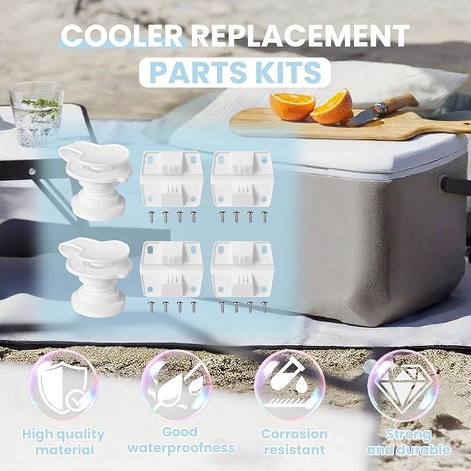 Cooler Replacement Parts Sets with Cooler Plastic Hinges, Cooler Standard Drain Plug Assembly (1" Shaft Length) & Stainless Steel Screws Kits Fit for Most Coleman Coolers