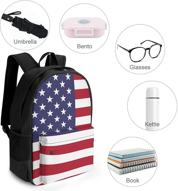 Men Women Lightweight American Usa Flag Backpack Large Capacity Carry On Bag With Padded Straps for Sports Work Walking Cycling