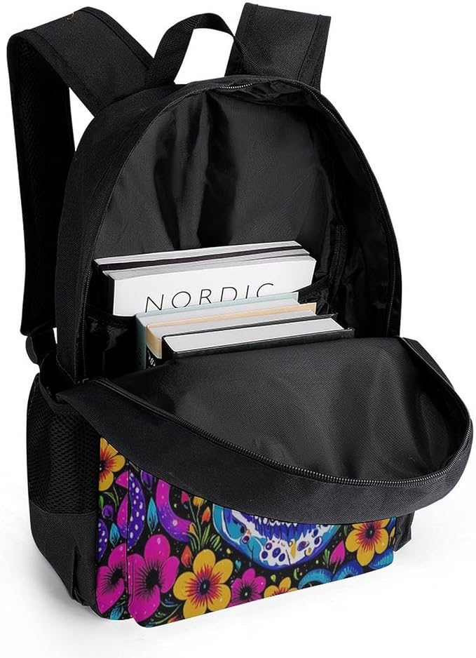 Lightweight Daypack Backpack for Trekking Work Running, Big Capacity Multipurpose Anti-Theft Bookbag, Trippy Skull Head Mushroom Art Business Computer Bag
