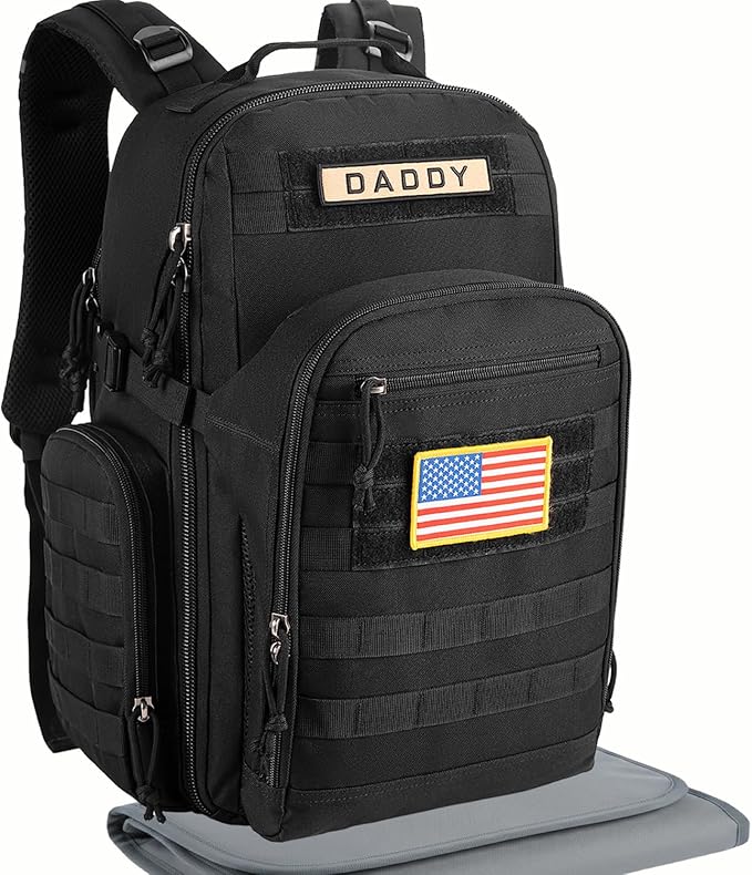 SHARKMOUTH Mens Military Diaper Bag - Military Baby Backpack with Insulated Bottle Pouches for Outdoor-Loving Dads - Changing Pad & MOLLE System for Camping, Hiking Travel