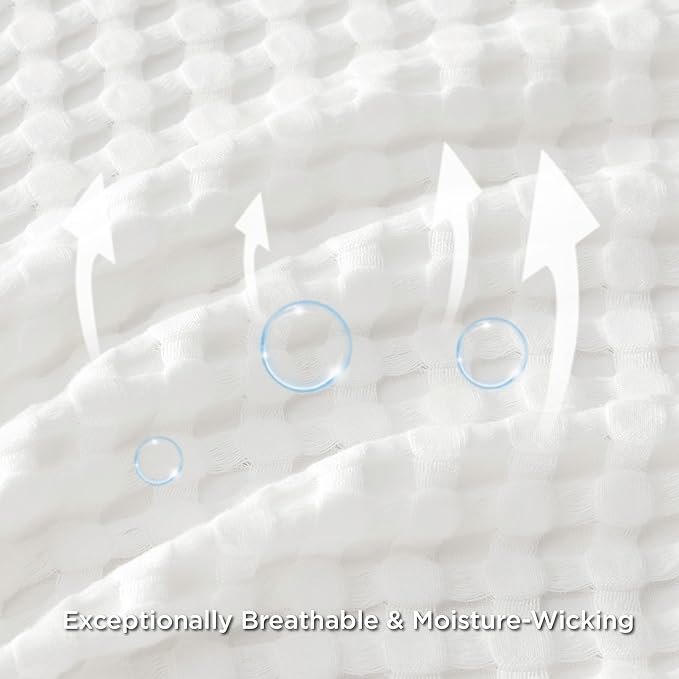 Bedsure Cooling Cotton Waffle Oversized King Blanket - Lightweight Breathable Blankets Rayon Derived from Bamboo for Hot Sleepers, Luxury Throws for Bed and Sofa, White, 120x96 Inches