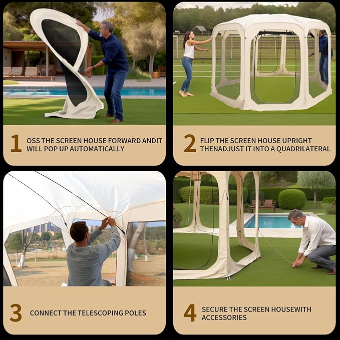 Screen House Tent Portable Canopy with Floor Mosquito Net Outdoor Room Perfect for Patio Backyard Gazebo Picnic Mesh.