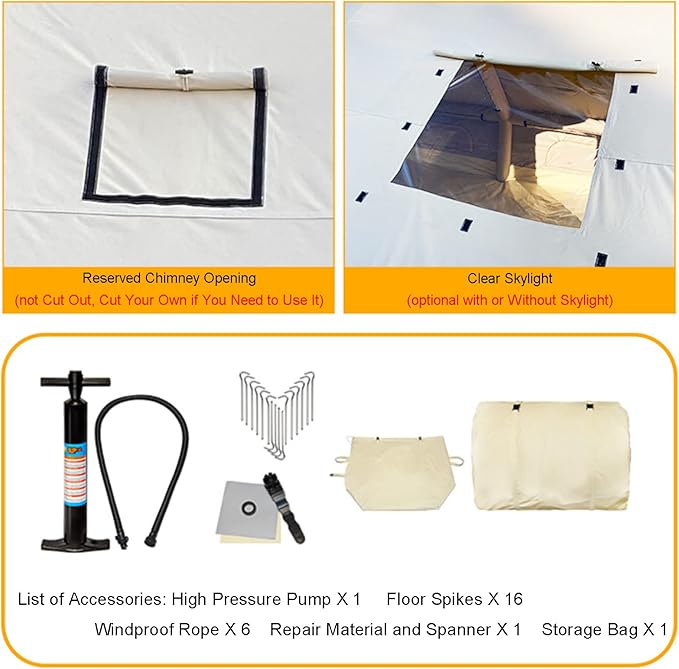 GeRRiT Inflatable Canvas Tents for Camping 2-8 Person Gonflable Large Yurt Tents, Easy Setup/Waterproof/Breathable Outdoor Oxford Canvas Teepee Tents 4-Season for Family Camping Hiking