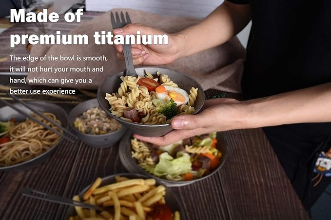 iBasingo 600ml Titanium Bowl Ultralight Tableware Single-Walled Rice Salad Bowl Small Gym Fitness Bowl Outdoor Camping Dinnerware Potable Stackable Kitchen Utensils Ti1106T